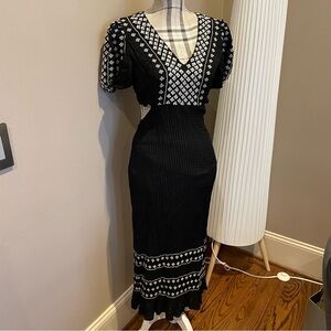 Black and White Boho Puff Sleeve Tunic Dress